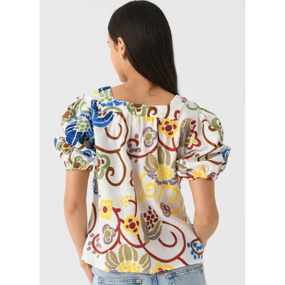 NWT Never A Wallflower Square Neck Blouse in Embroidered Linen Size XS - Picture 2 of 8
